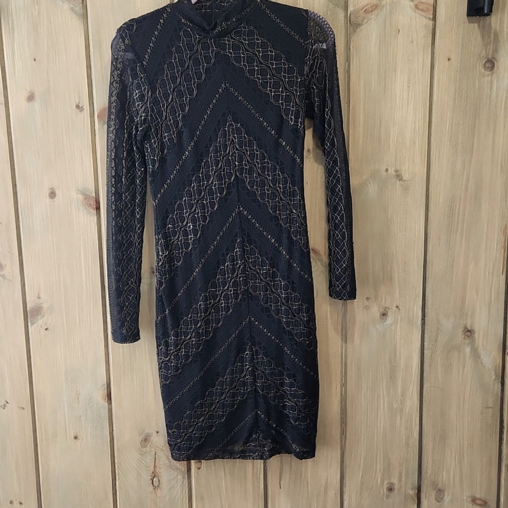 Cato Black Gold Detail Bodycon Dress Size 4